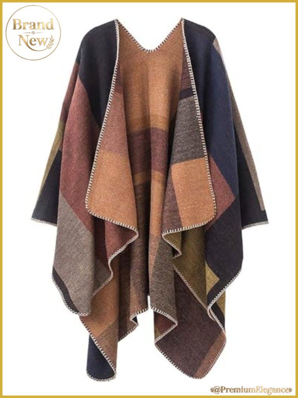 Reversible Plaid Poncho Wrap Open Front Cardigan Shawl Cape